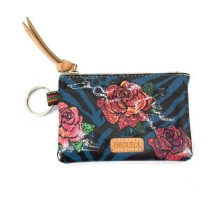 Consuela Lolo Teeny Zipper Pouch Blue Zebra Rose Coin Purse Keychain Wallet